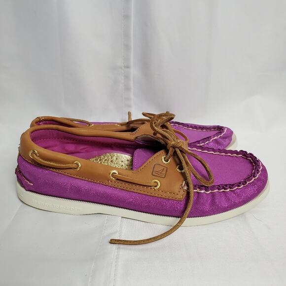 Sperry Purple Glitter Boat Shoes SZ 6.5 - Picture 2 of 6